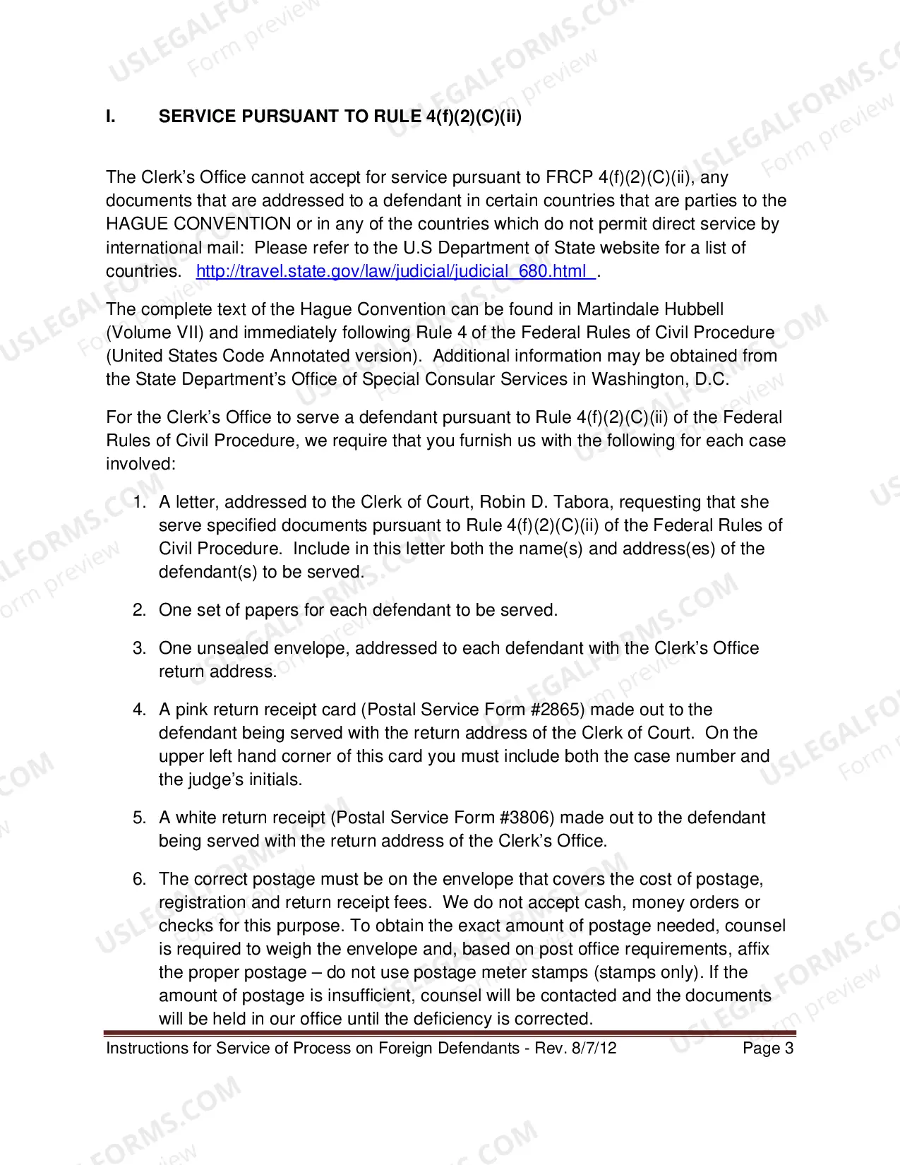 Preview Instructions for Service of Process on a Foreign Defendant