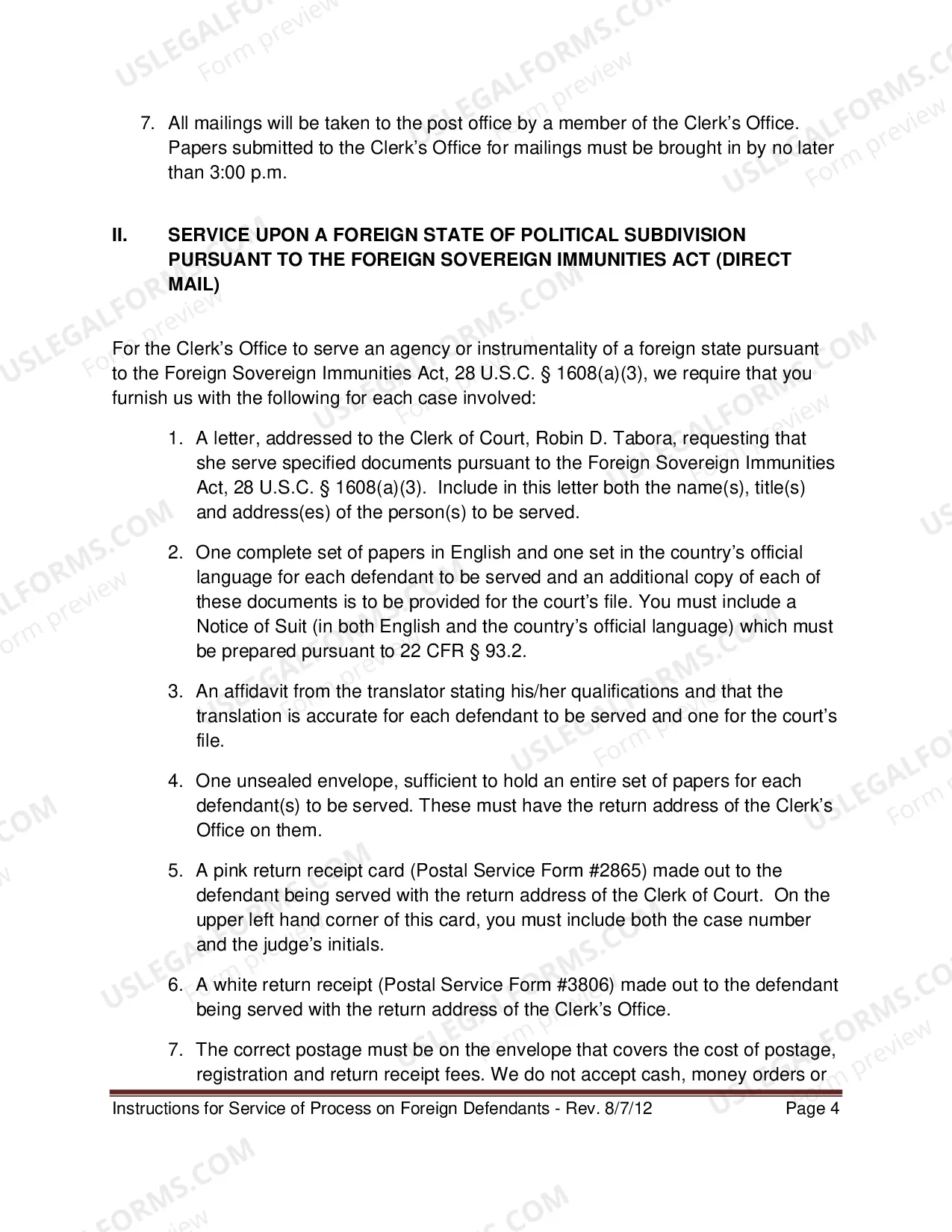 Preview Instructions for Service of Process on a Foreign Defendant