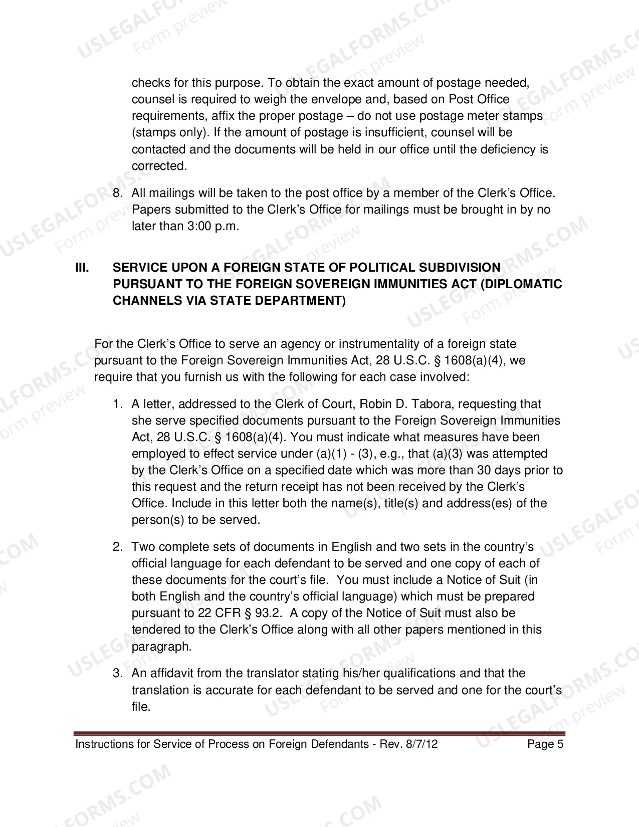 Preview Instructions for Service of Process on a Foreign Defendant