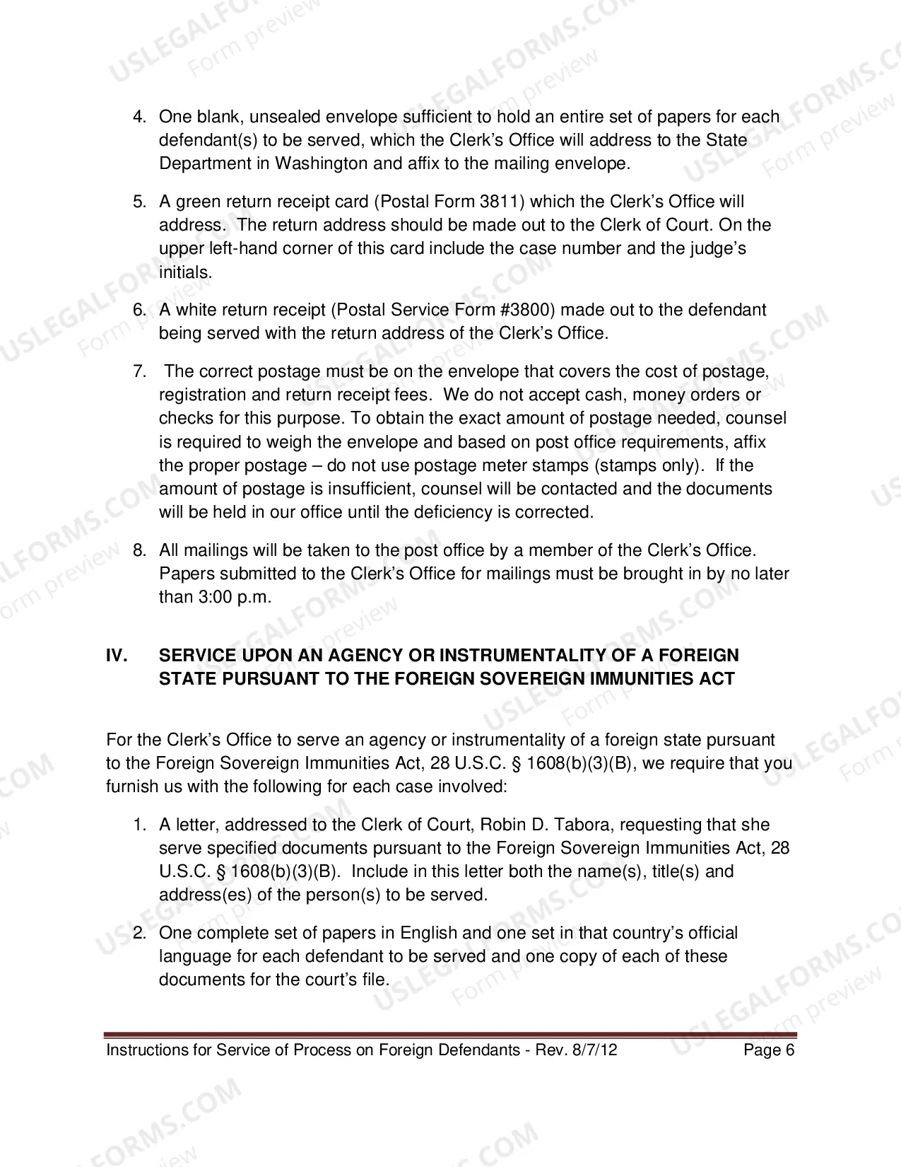 Preview Instructions for Service of Process on a Foreign Defendant