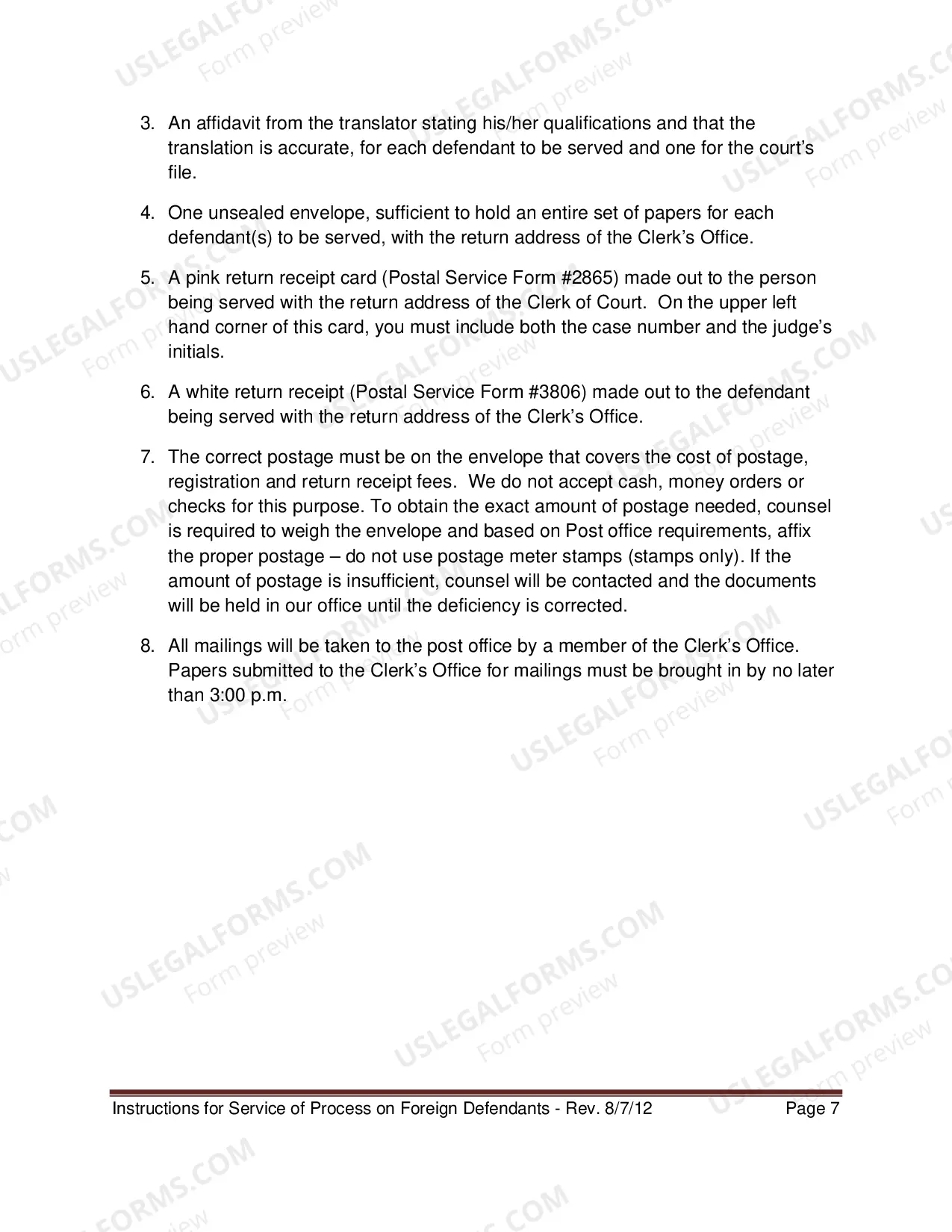 Preview Instructions for Service of Process on a Foreign Defendant