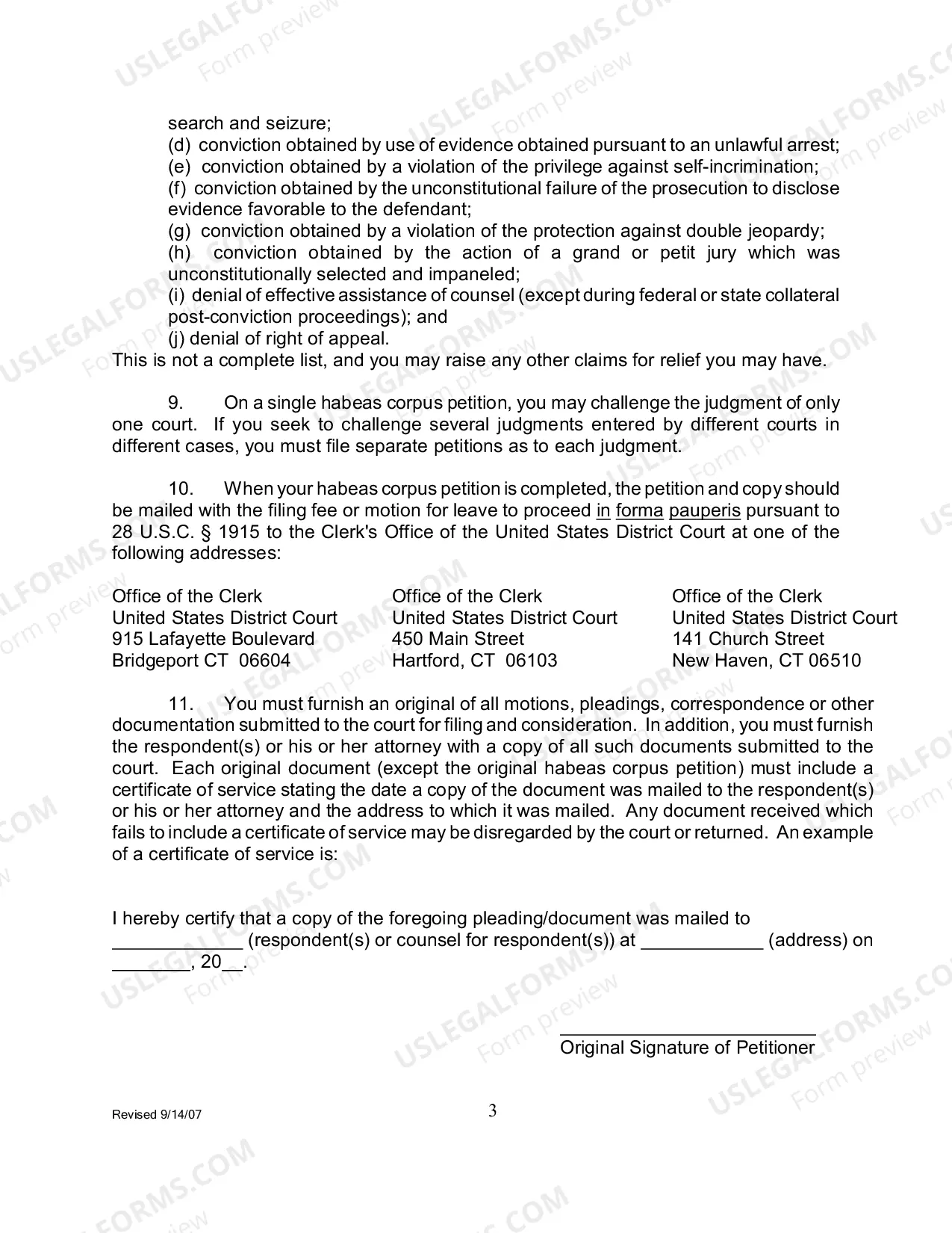 Preview Information and Instructions for Filing a Petition for a Writ of Habeas Corpus - 2254 (by a Person in State Custody)