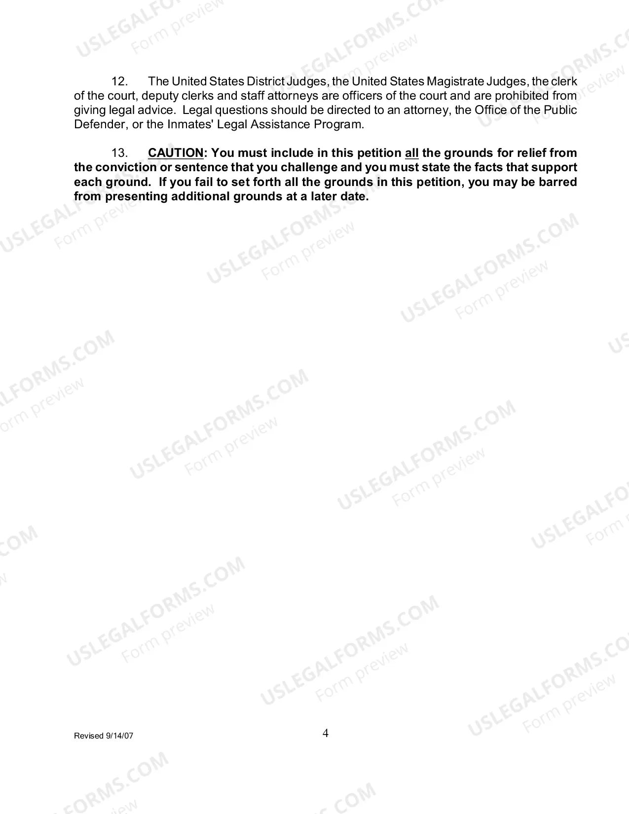 Preview Information and Instructions for Filing a Petition for a Writ of Habeas Corpus - 2254 (by a Person in State Custody)
