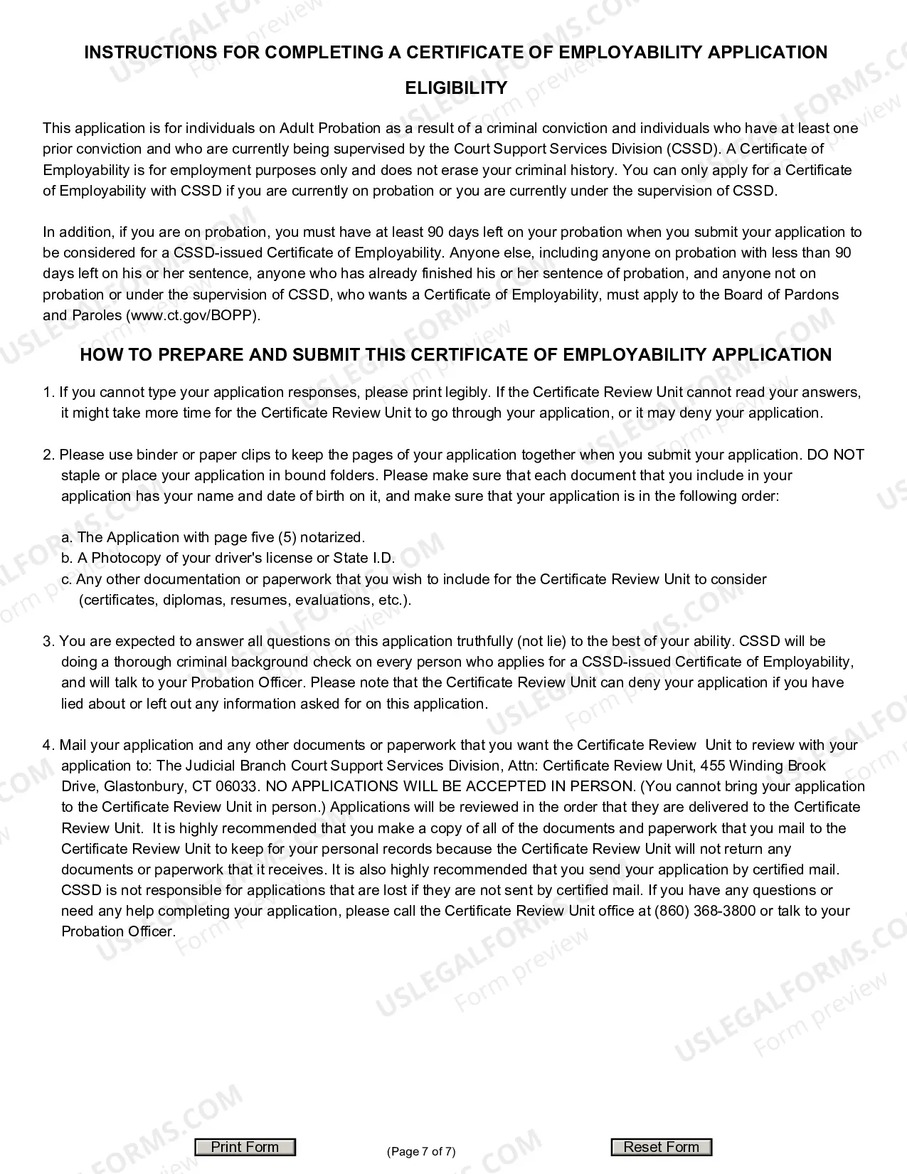 Preview Certificate of Employability Application - CSSD