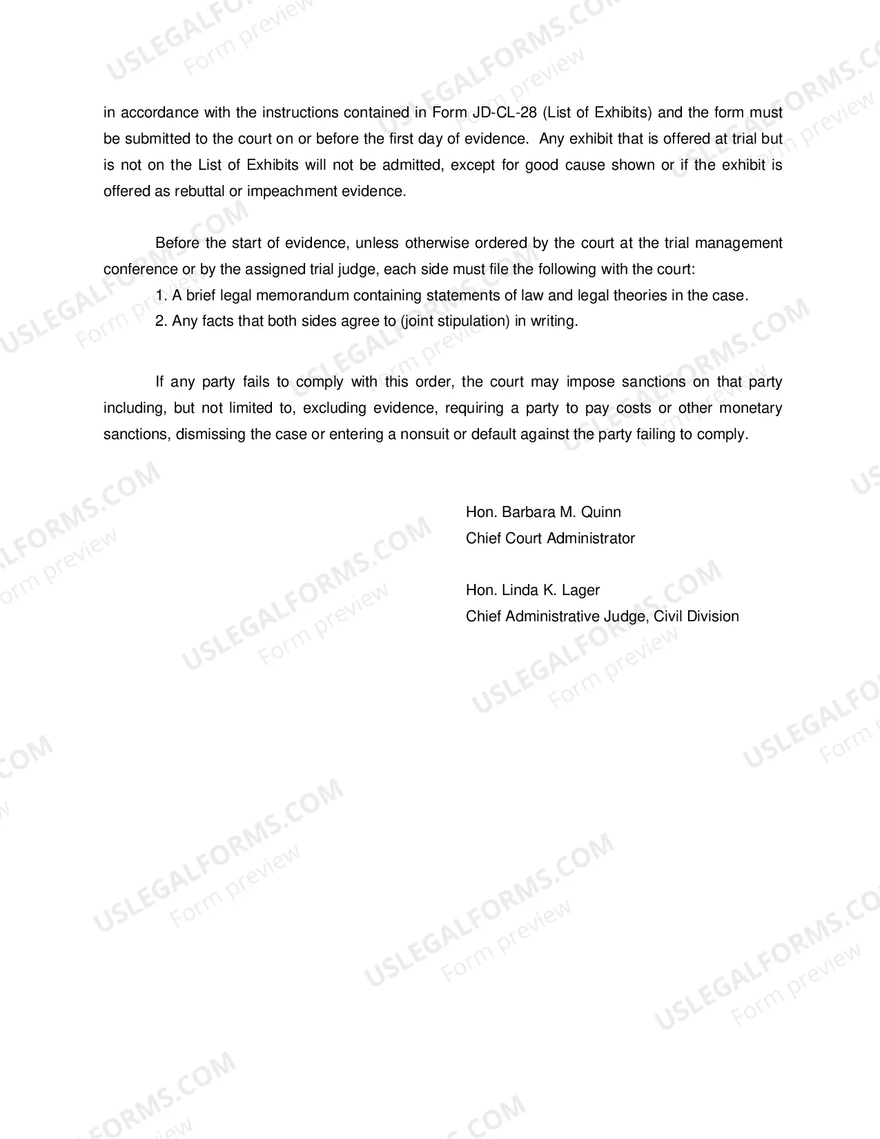 Preview Civil Court Trial Management Order