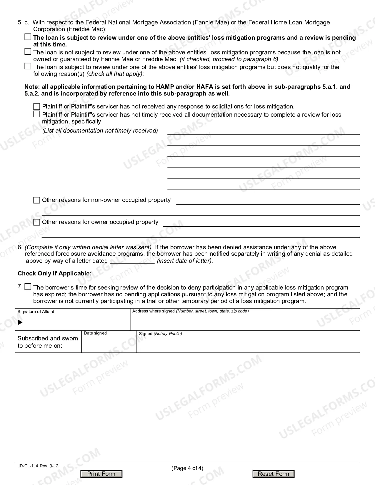 Preview Affidavit - Federal Loss Mitigation Programs (For cases filed before January 3, 2017)