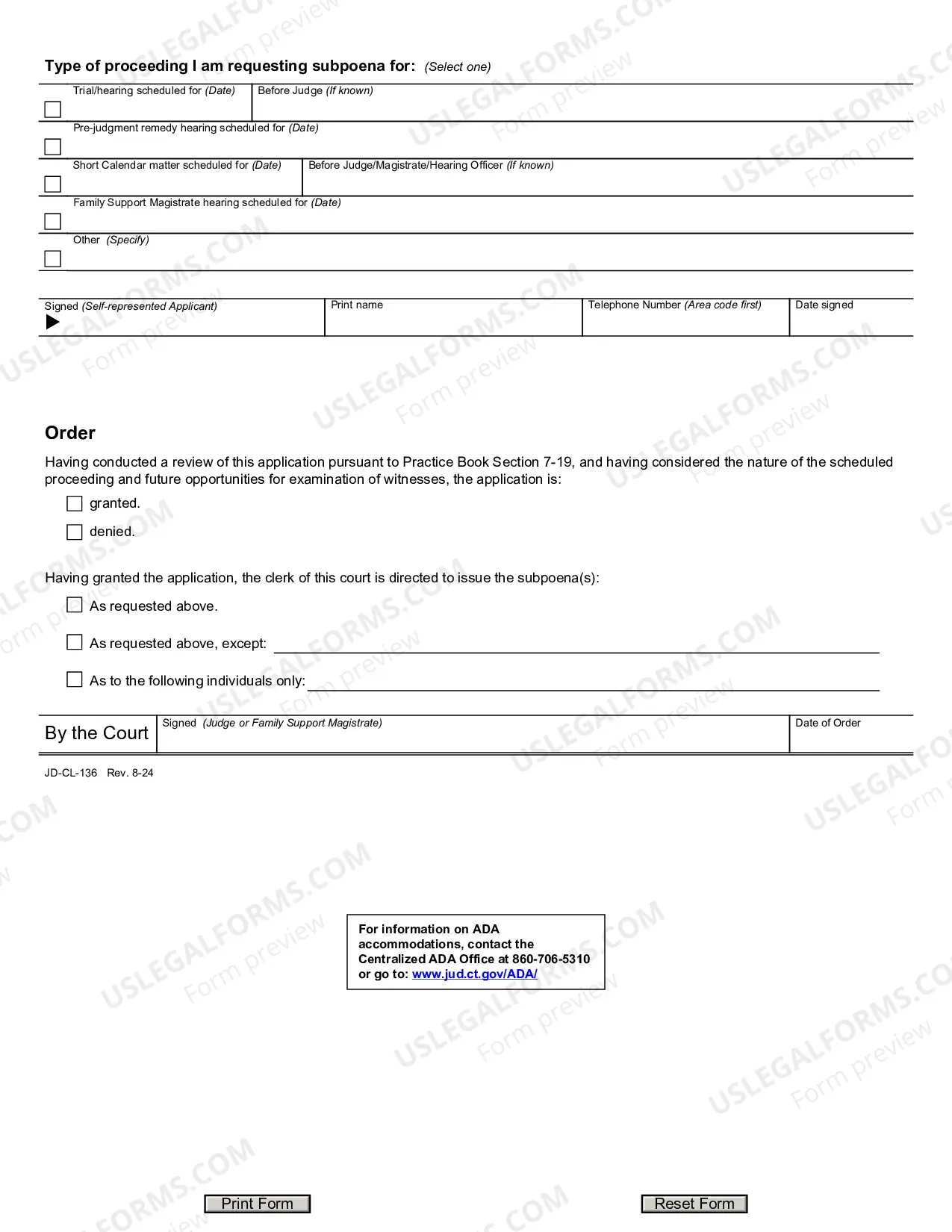 Preview Application for Issuance of Subpoena