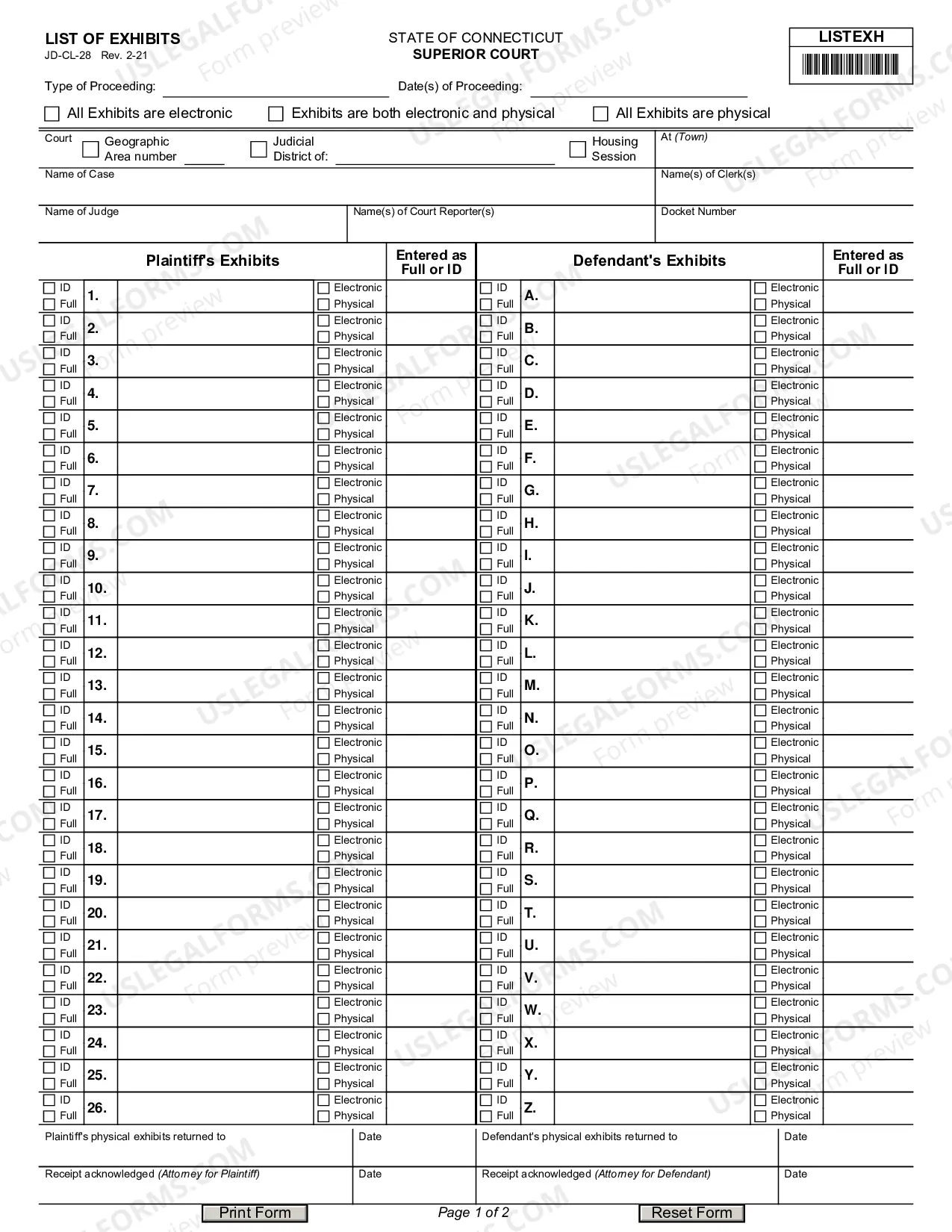 Preview List of Exhibits