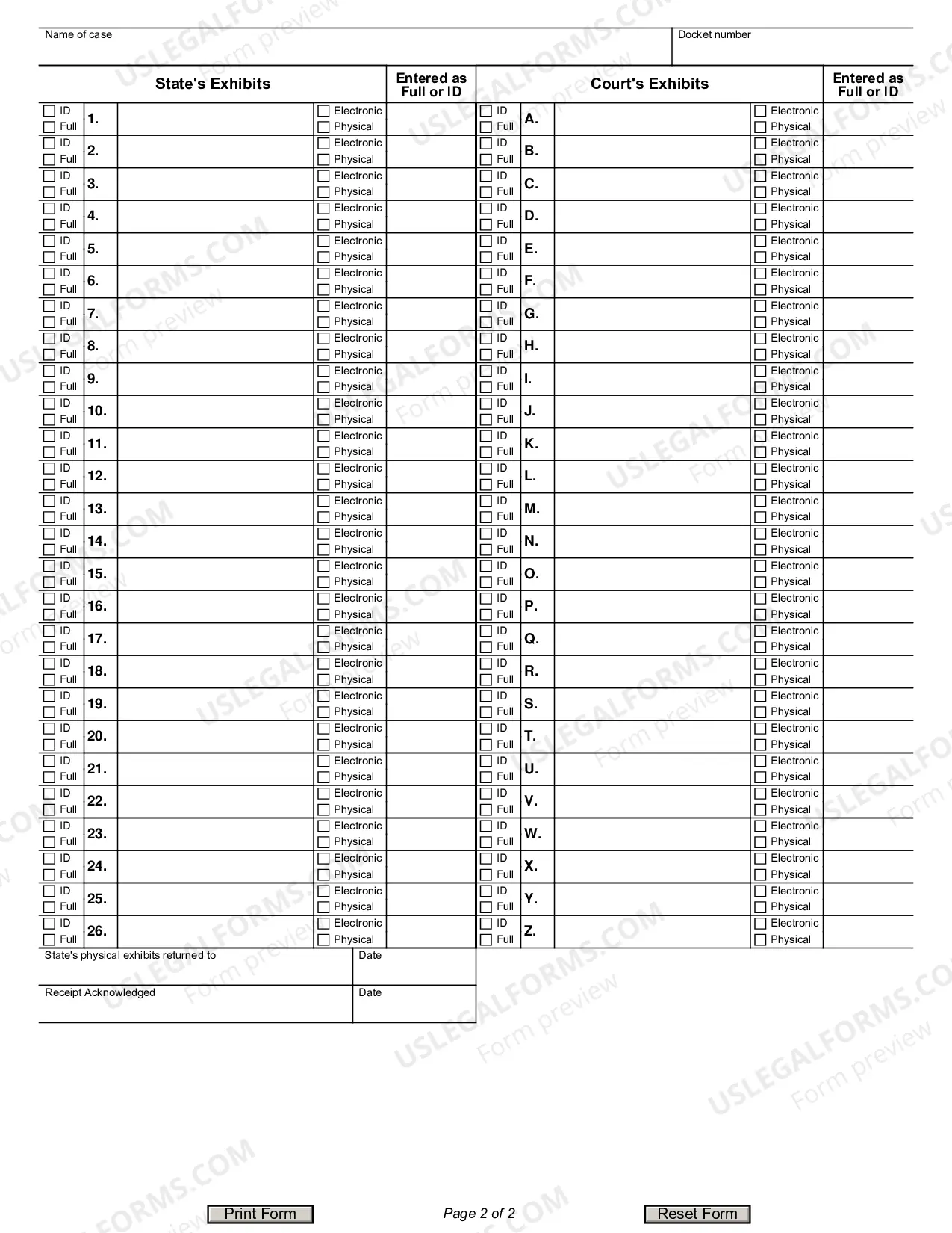 Preview List of Exhibits