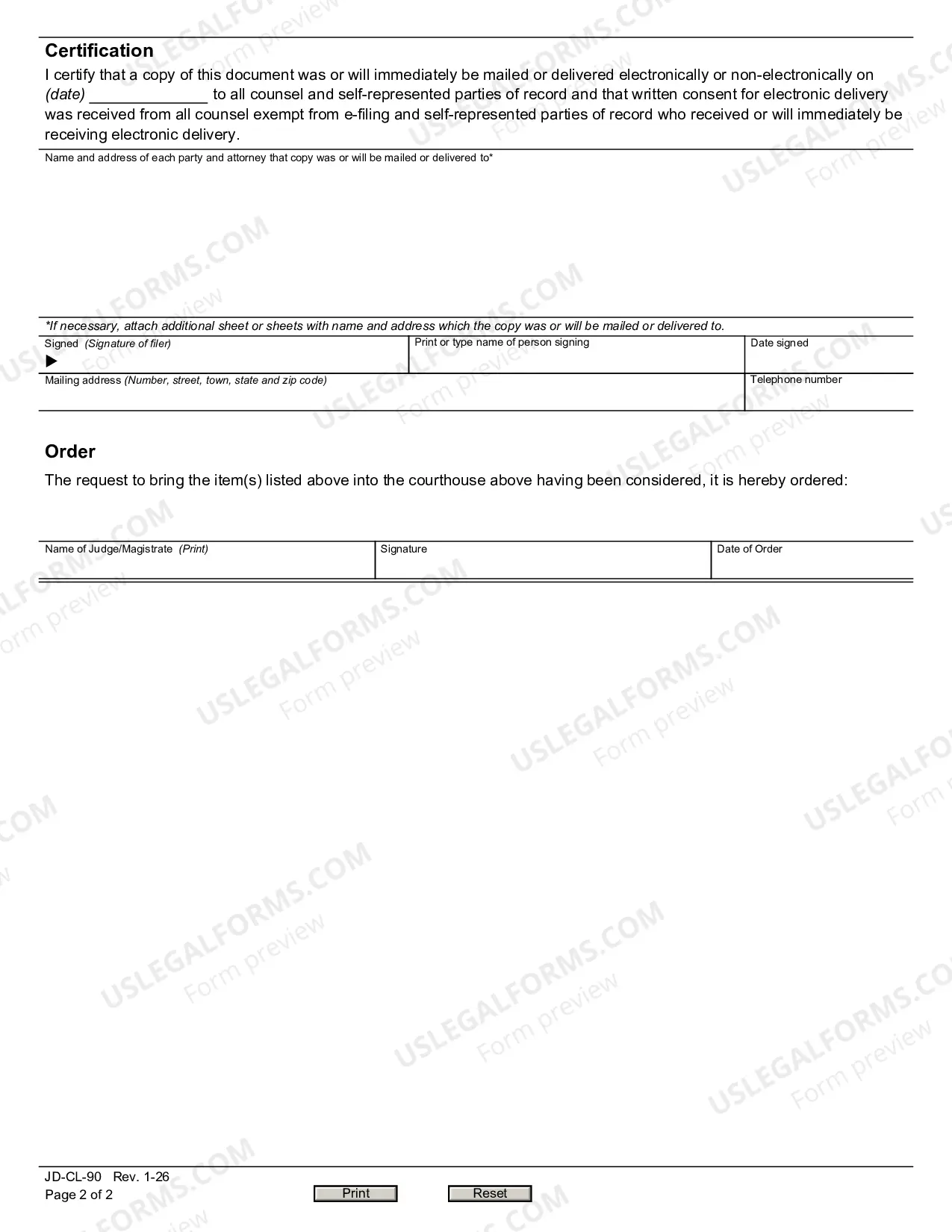 Preview Request to Bring Items Into the Courthouse