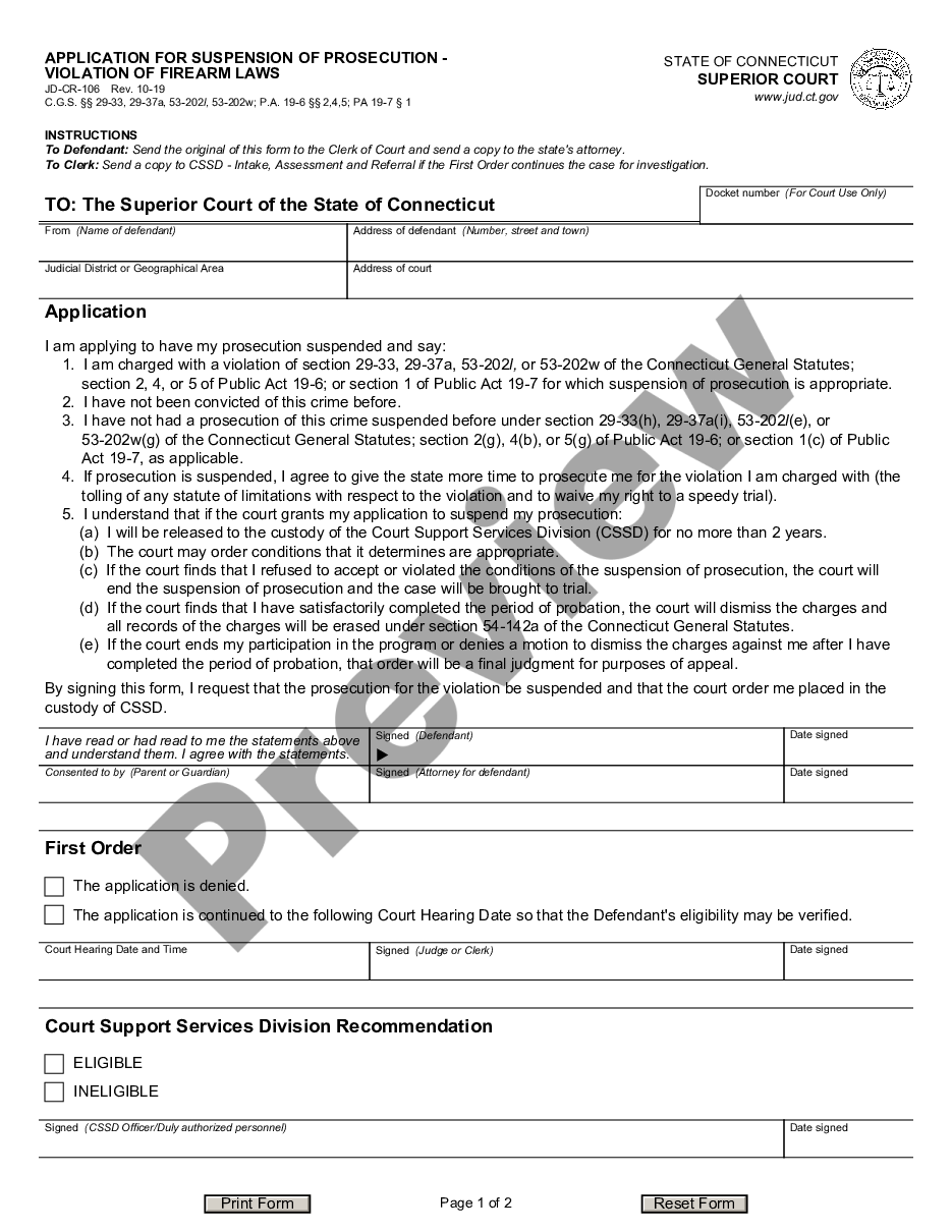 page 0 Application For Suspension of Prosecution, Purchase, Sale, Delivery or Transfer of Pistol or Revolver preview
