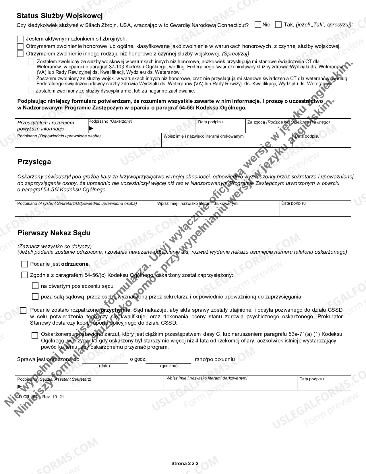 Preview Application For Supervised Diversionary Program - Polish