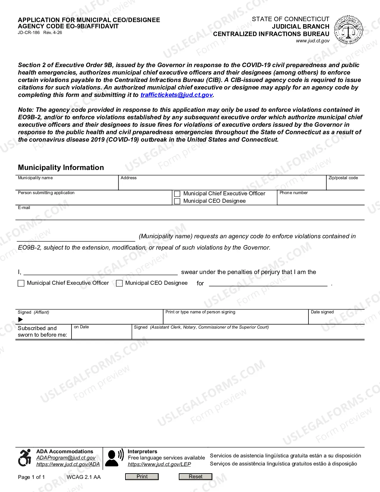 Preview Application for Municipal CEO Designee Agency Code EO-9B Affidavit