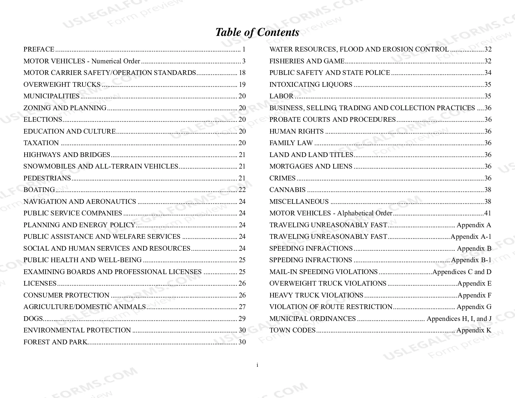 Preview Violations and Infractions Schedule