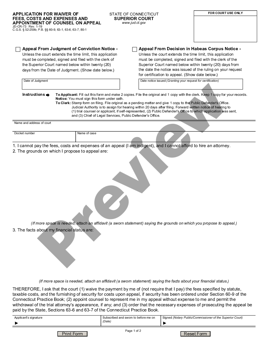 page 0 Application for Waiver of Fees, Costs and Expenses and Appointment of Counsel on Appeal preview