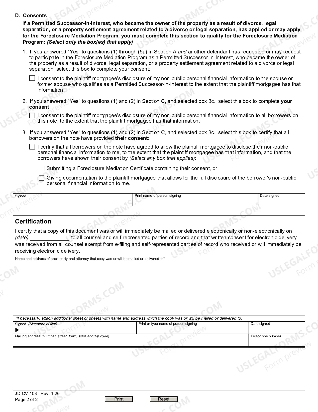 Preview Foreclosure Mediation Certificate