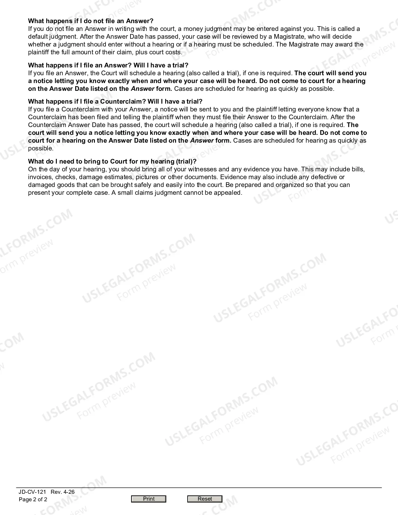 Preview Instructions to Defendant