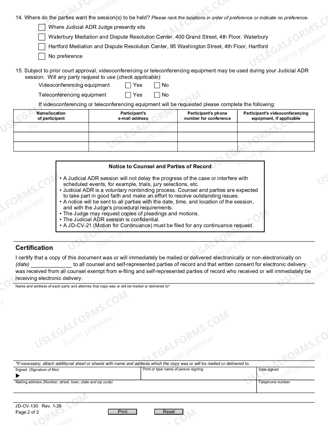 Preview Request For Judicial Alternative Dispute Resolution (J-ADR)