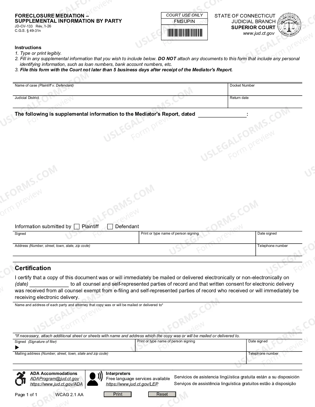 Preview Foreclosure Mediation - Supplemental Information By Party