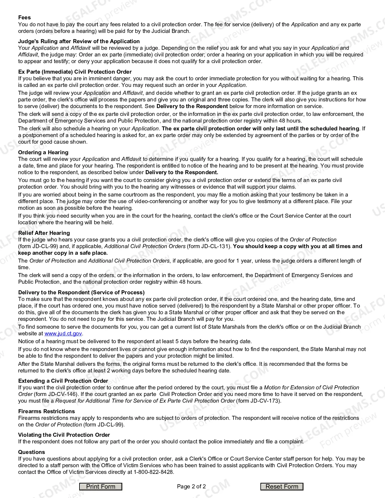 Preview Civil Protection Order Information Form