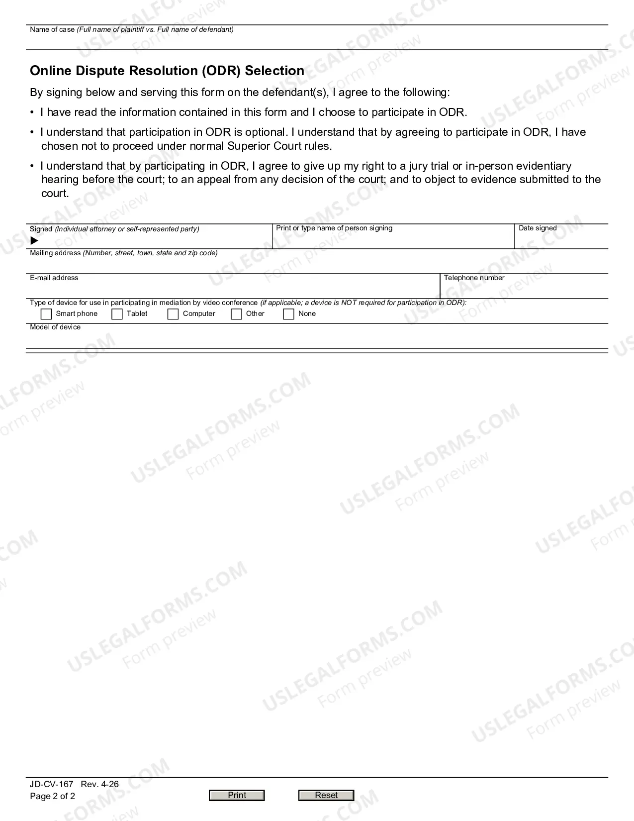 Preview Online Dispute Resolution Plaintiff Participation Notice