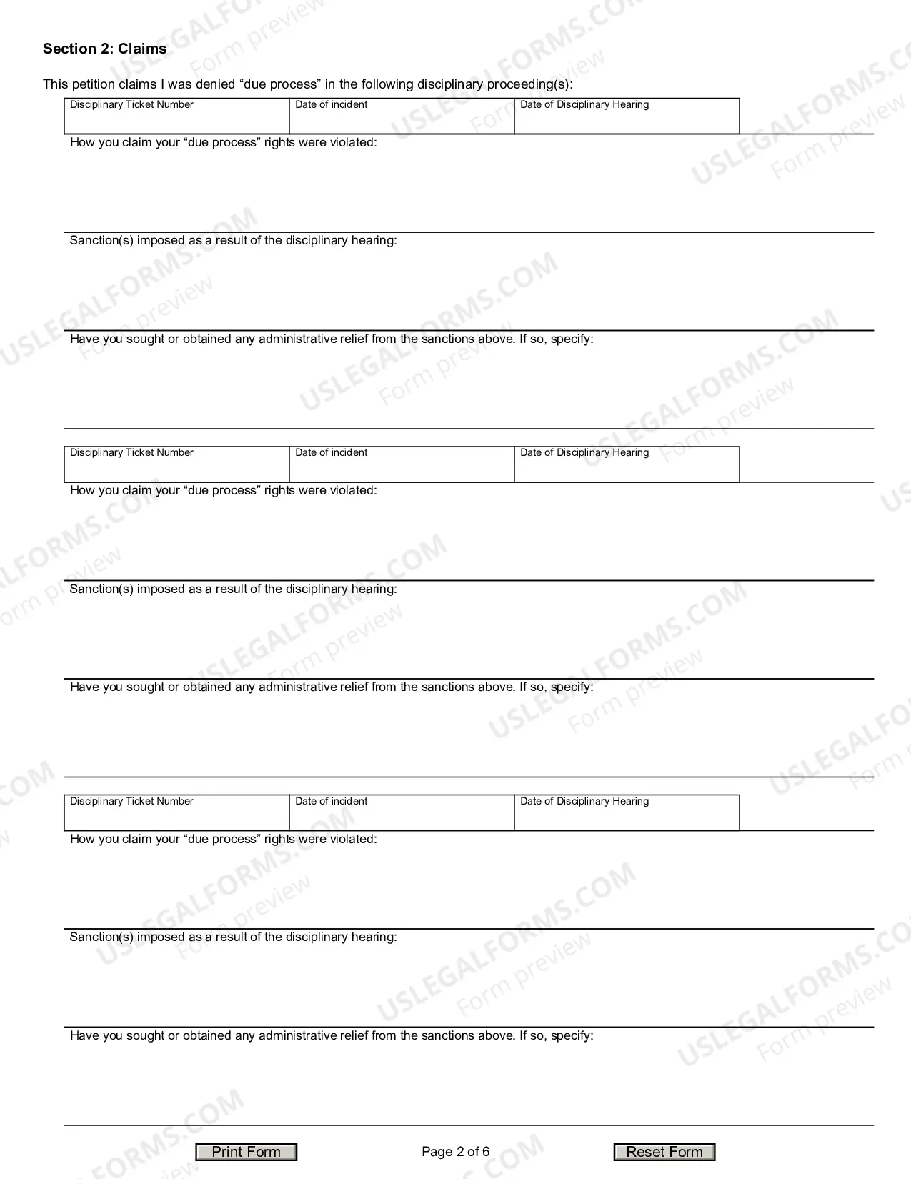 Preview Petition for Writ of Habeas Corpus - Disciplinary Action