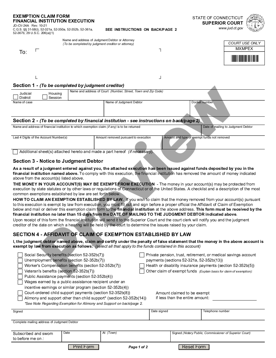 page 0 Exemption Claim Form Bank Execution preview