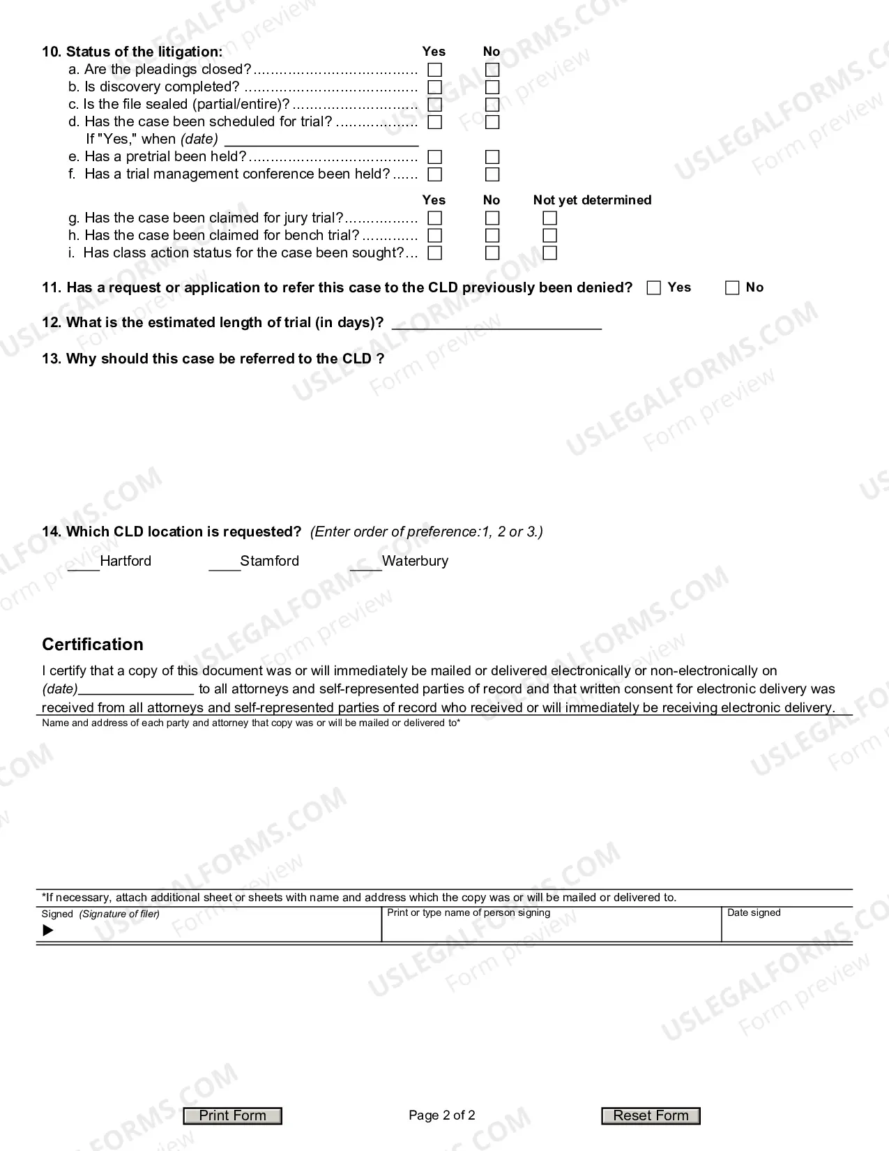 Preview Application For Referral of Case to the Complex Litigation Docket (CLD)