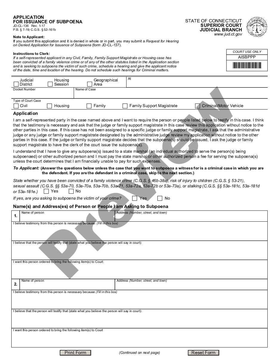 page 0 Application for Issuance of Subpoena preview