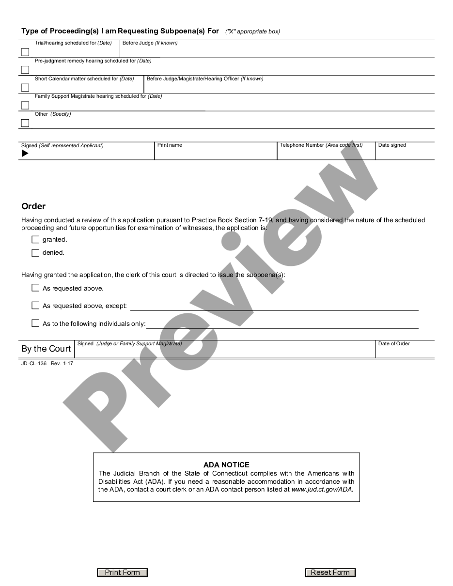 page 1 Application for Issuance of Subpoena preview