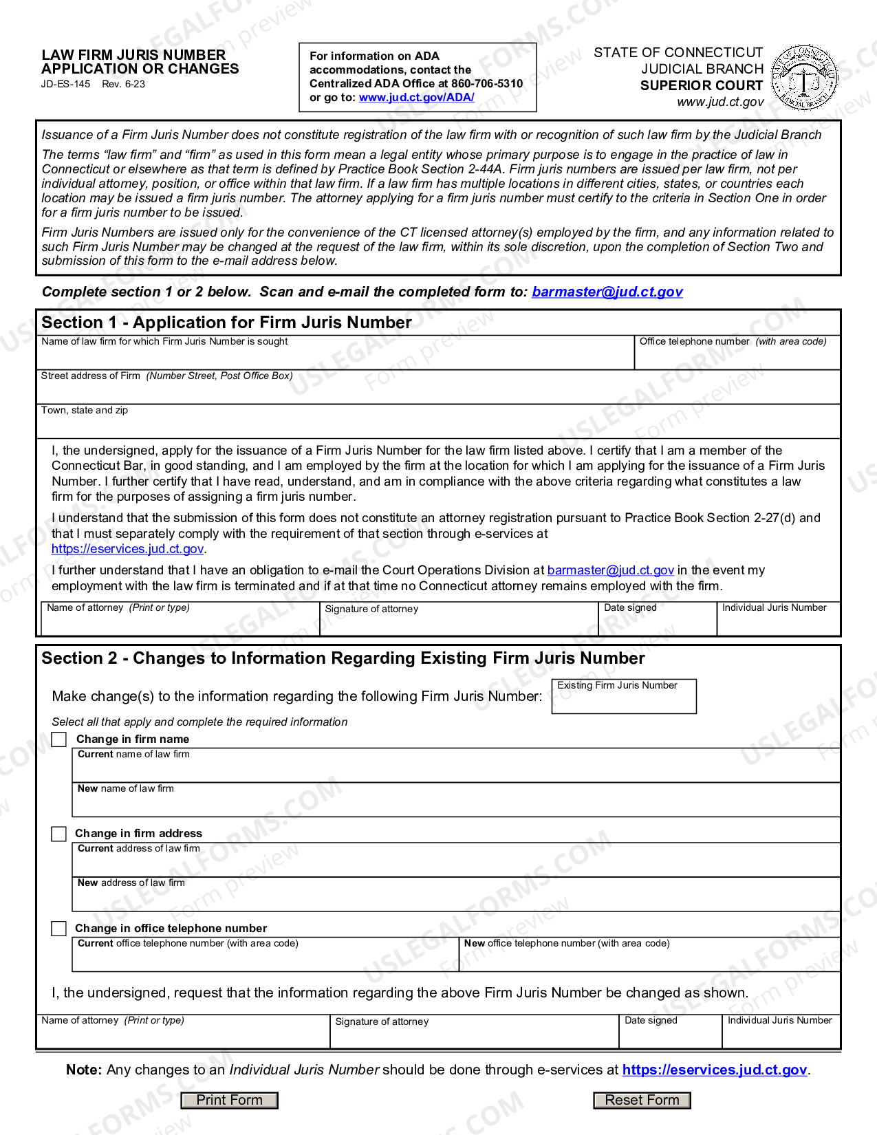 Connecticut Law Firm Juris Number, Application or Changes Ct Juris