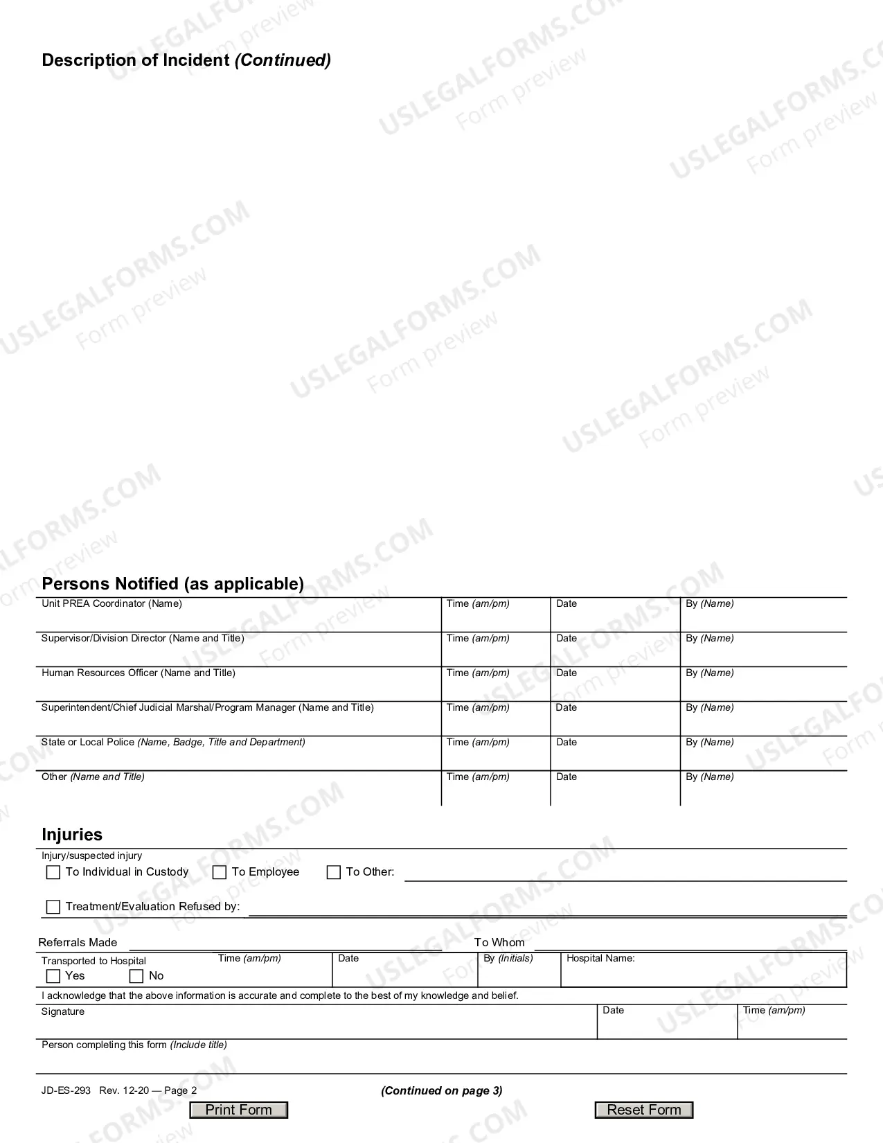 Preview Prison Rape Elimination Act (PREA) Incident Report