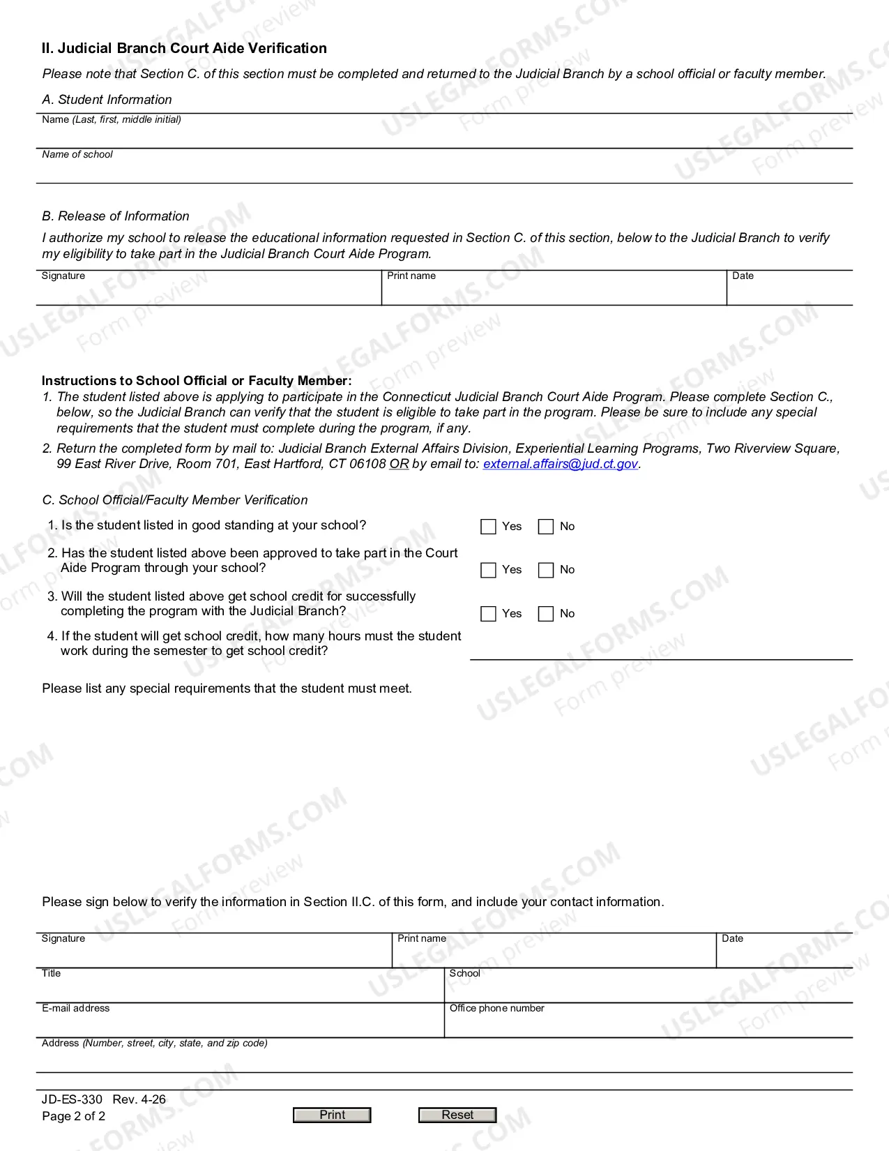 Preview Judicial Branch Experiential Learning Programs (JBELP) Application for Court Aide Service
