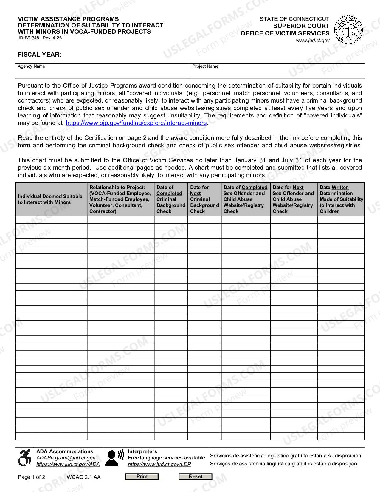 Preview Victim Assistance Programs Determination of Suitability to Interact with Minors in Voca-Funded Projects