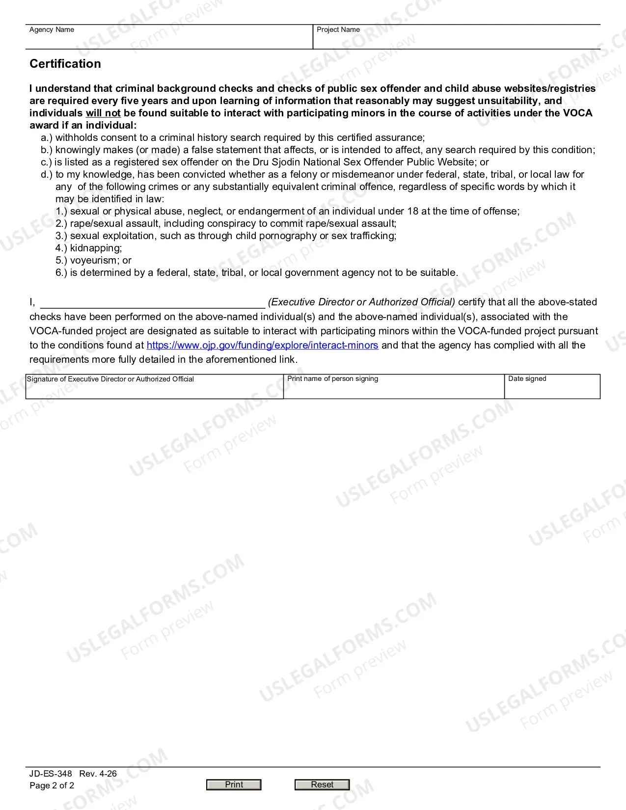 Preview Victim Assistance Programs Determination of Suitability to Interact with Minors in Voca-Funded Projects