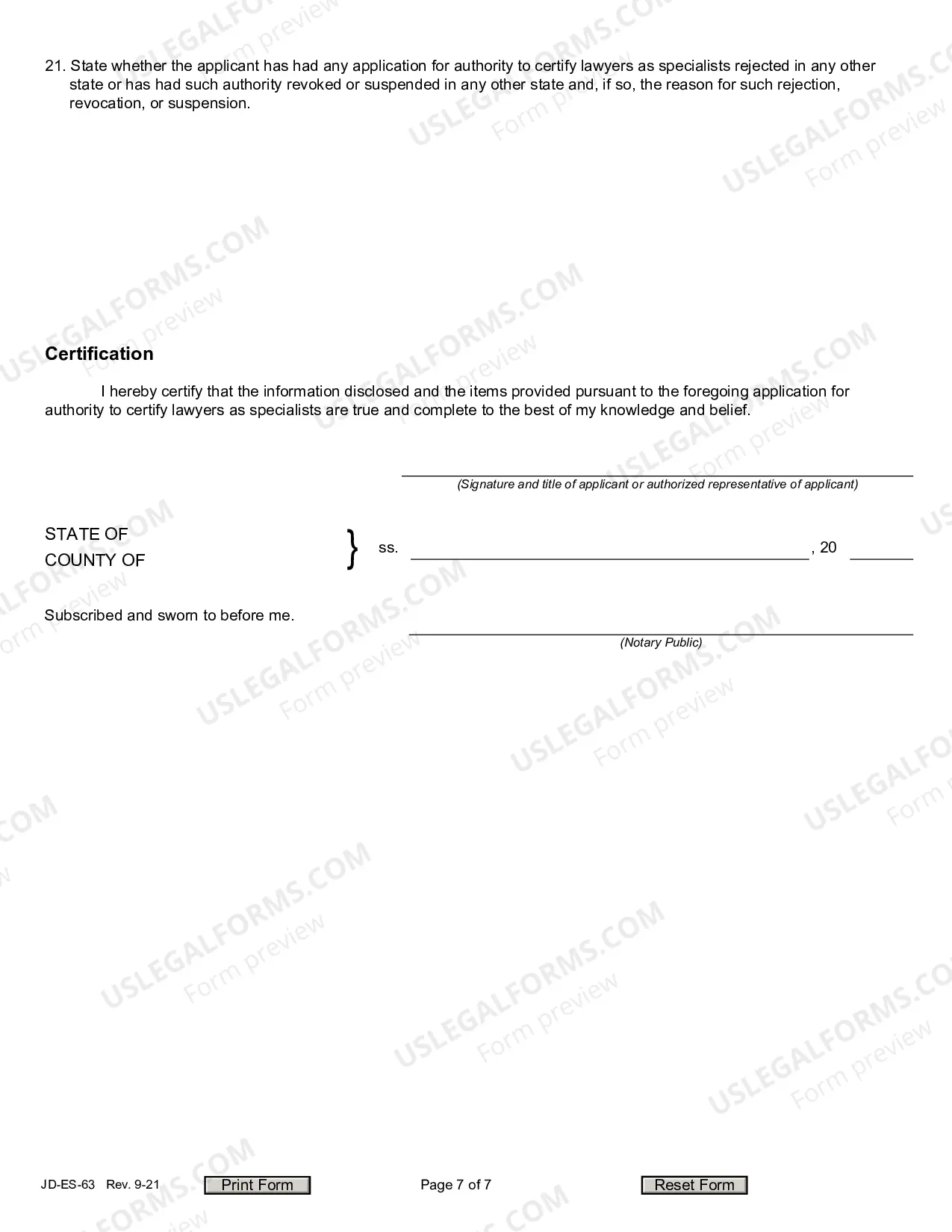 Preview Application For Authority To Certify Lawyers As Specialists
