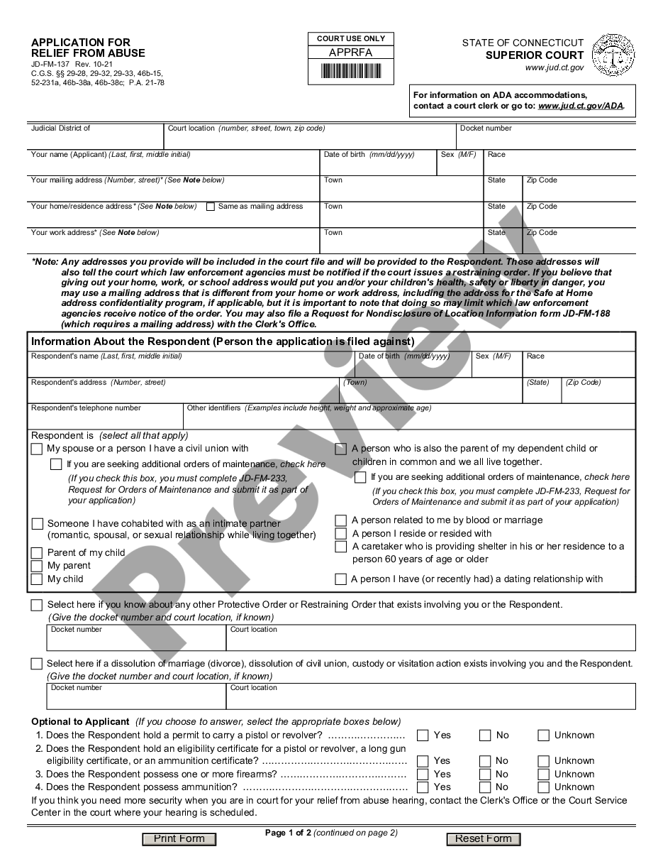 page 0 Application for Relief from Abuse preview