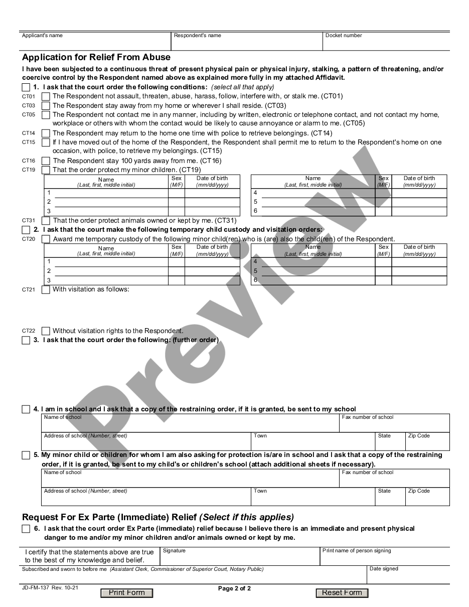 page 1 Application for Relief from Abuse preview