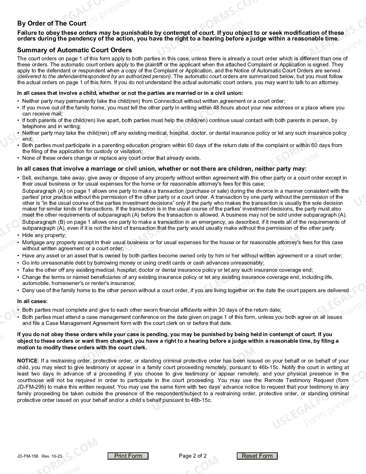 Preview Notice of Automatic Court Orders