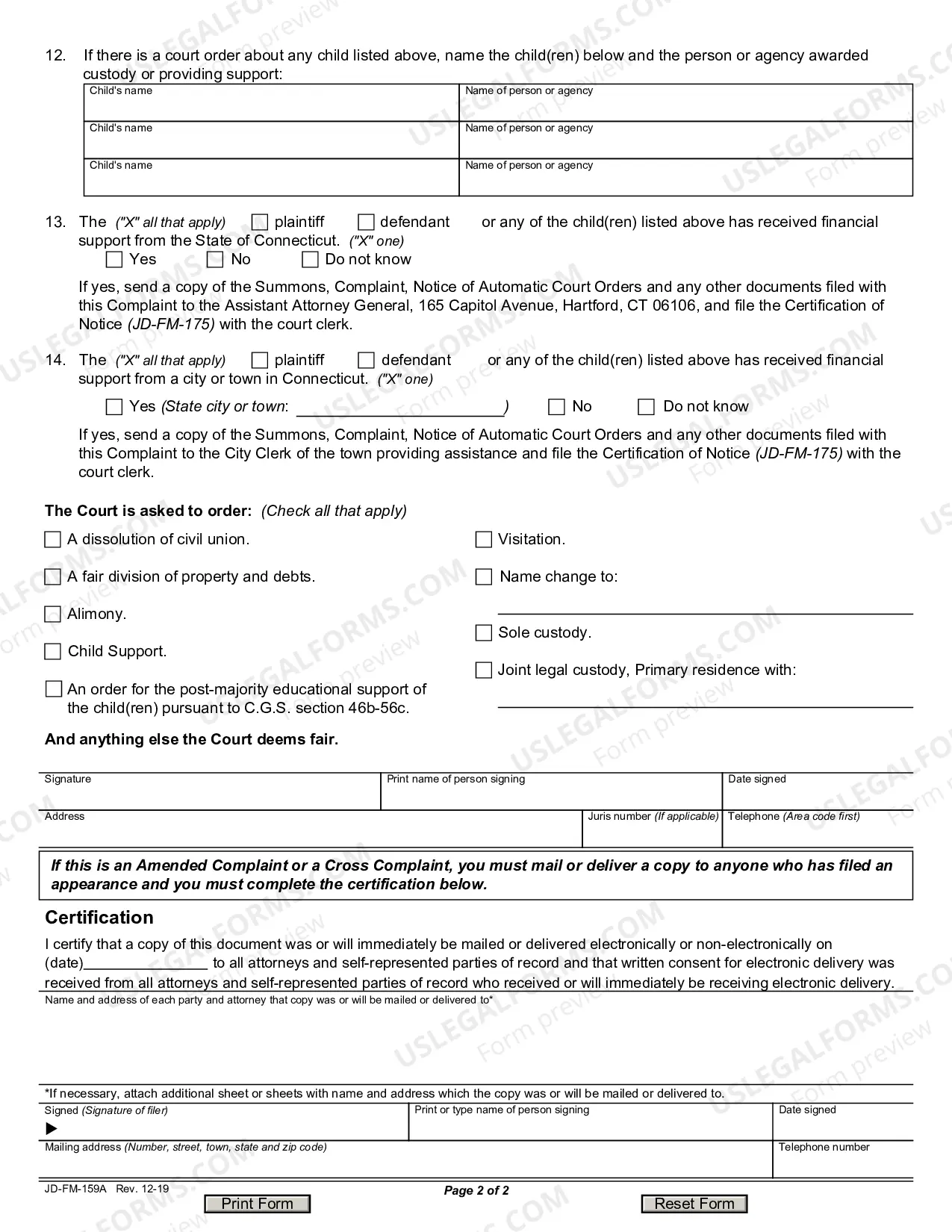 Preview Dissolution of Civil Union Complaint