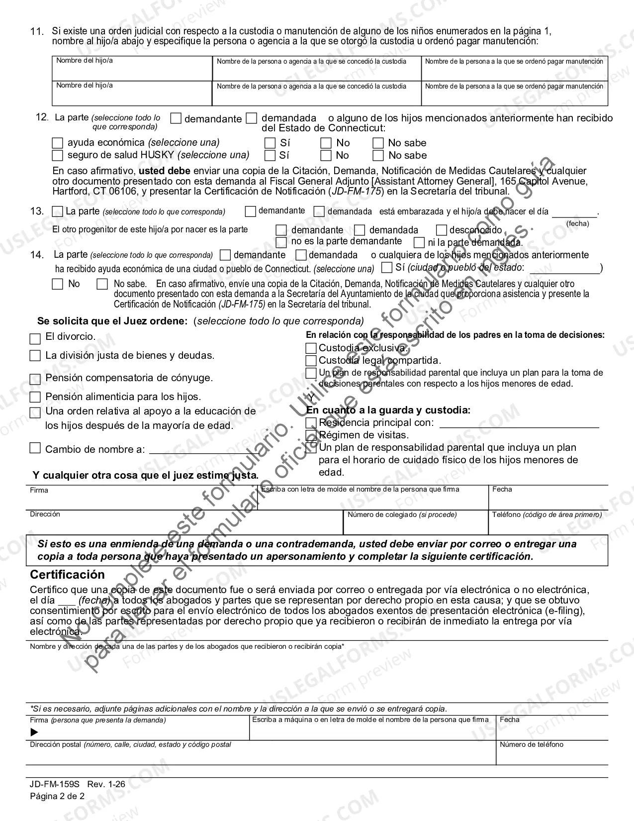 Preview Divorce Complaint (Dissolution of Marriage) - SPANISH