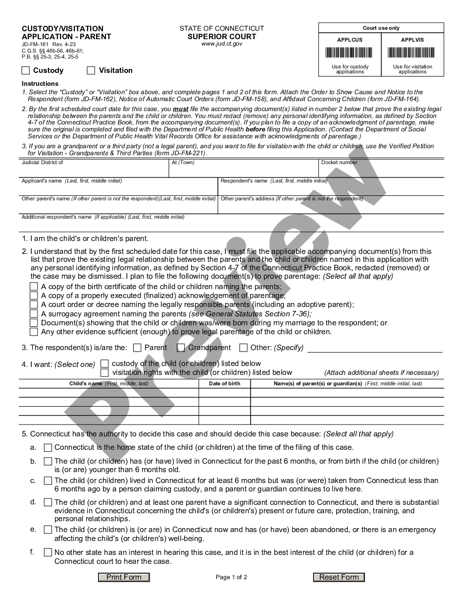 page 0 Custody - Visitation Complaint preview