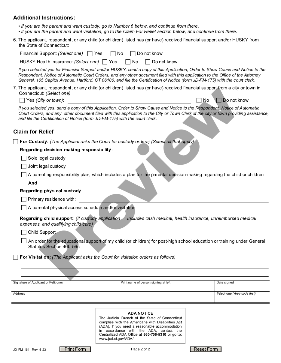 page 1 Custody - Visitation Complaint preview