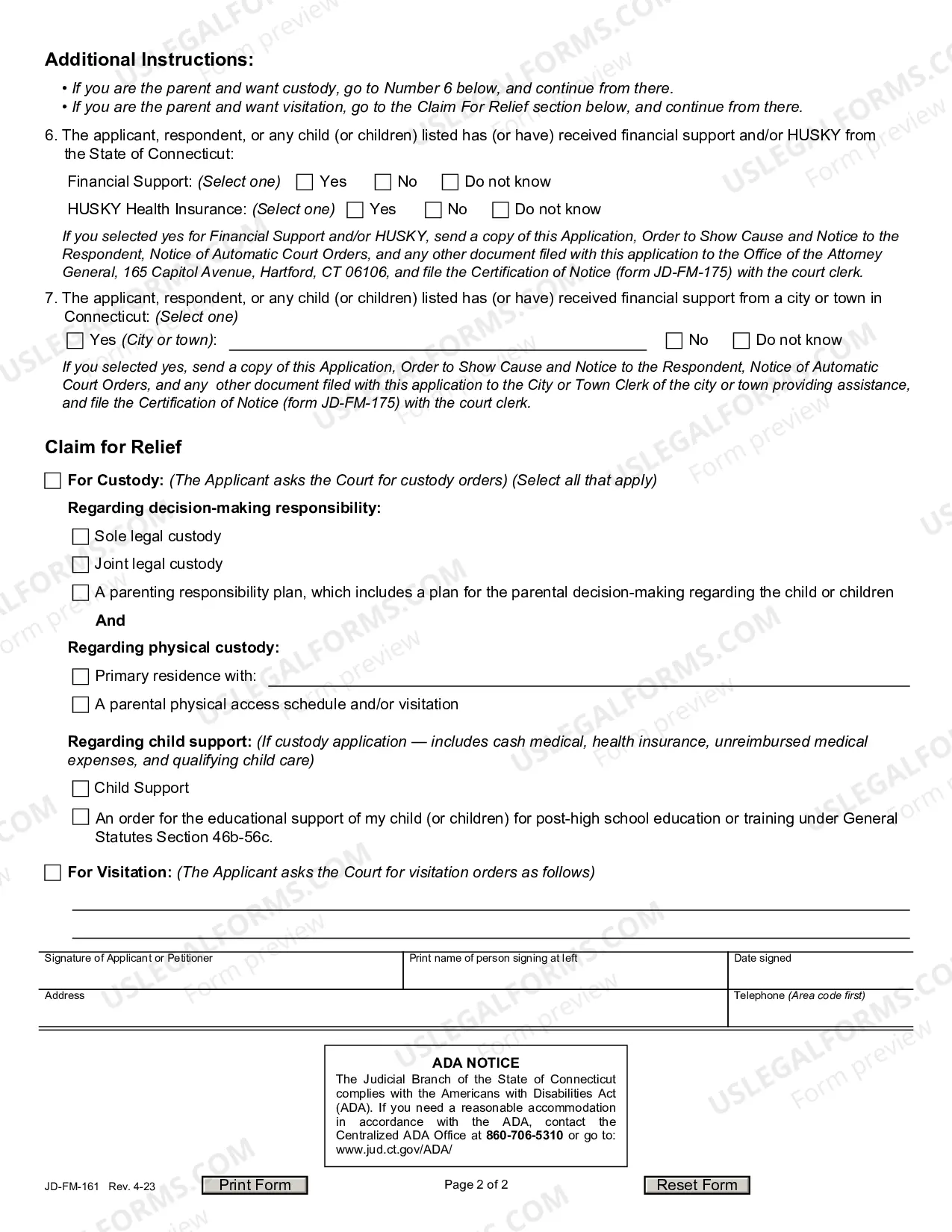 Preview Custody/Visitation Application - Parent