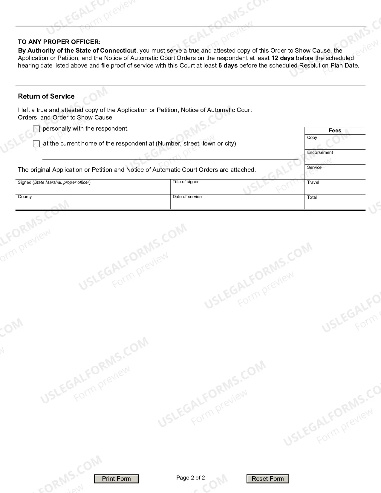 Preview Order to Attend Hearing and Notice to Respondent
