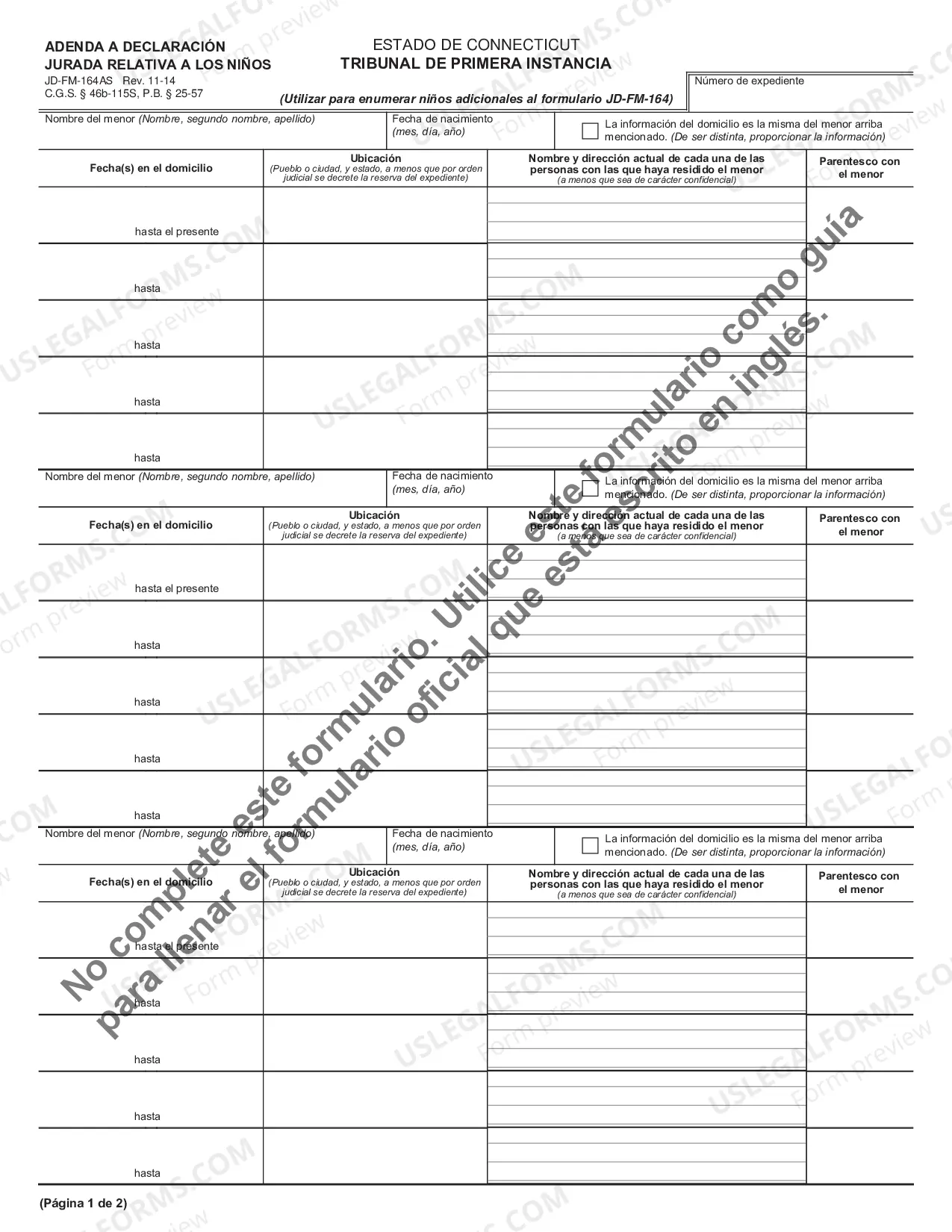 Preview Addendum to Affidavit Concerning Children - Spanish