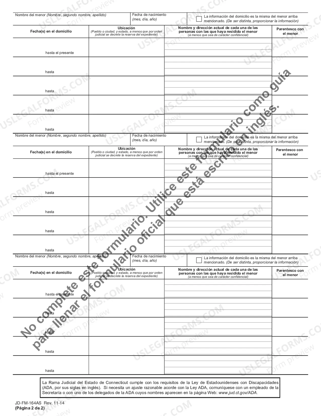 Preview Addendum to Affidavit Concerning Children - Spanish