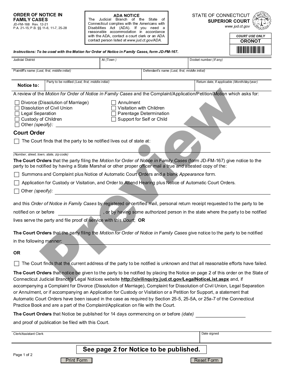 page 0 Order of Notice by Publication or Mail in Family Cases preview