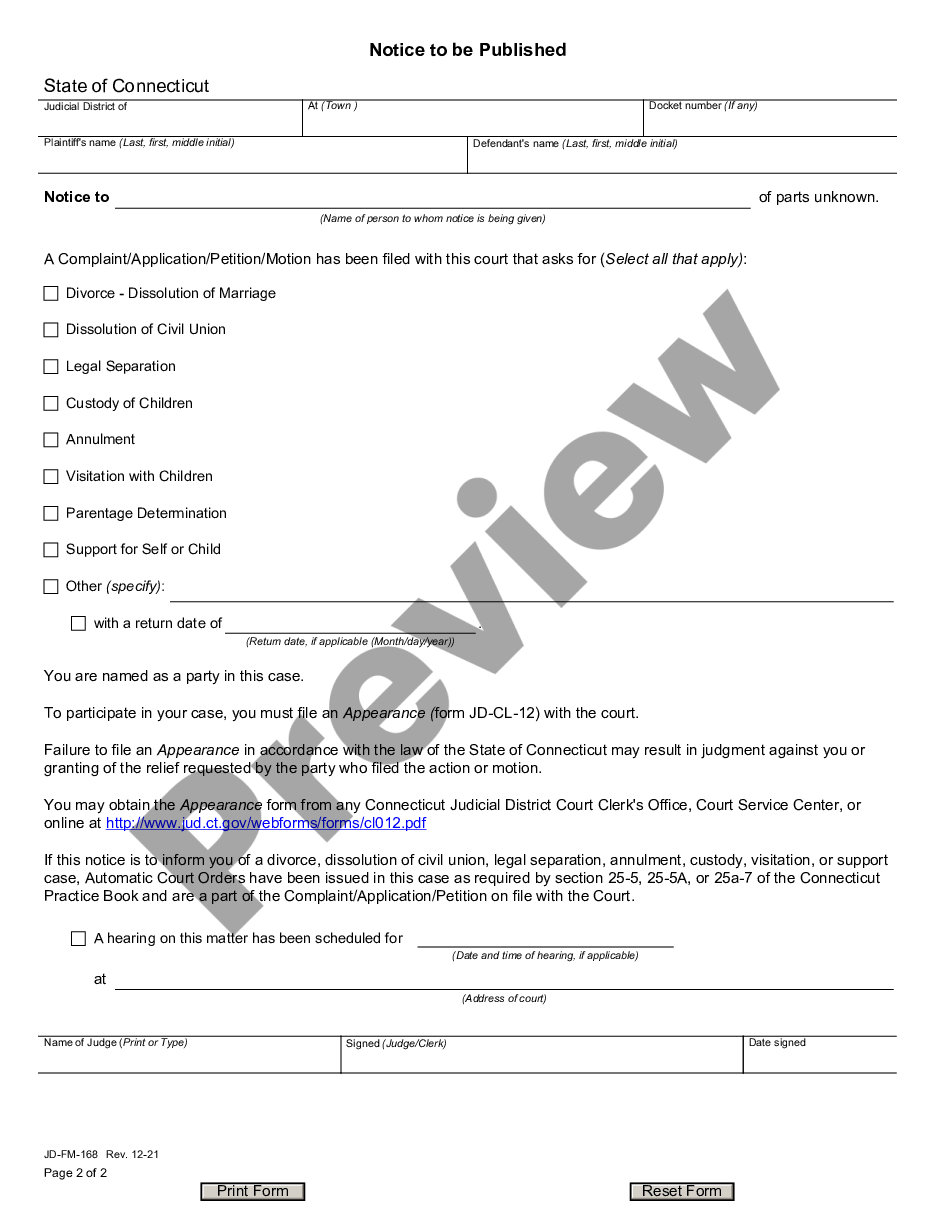 page 1 Order of Notice by Publication or Mail in Family Cases preview