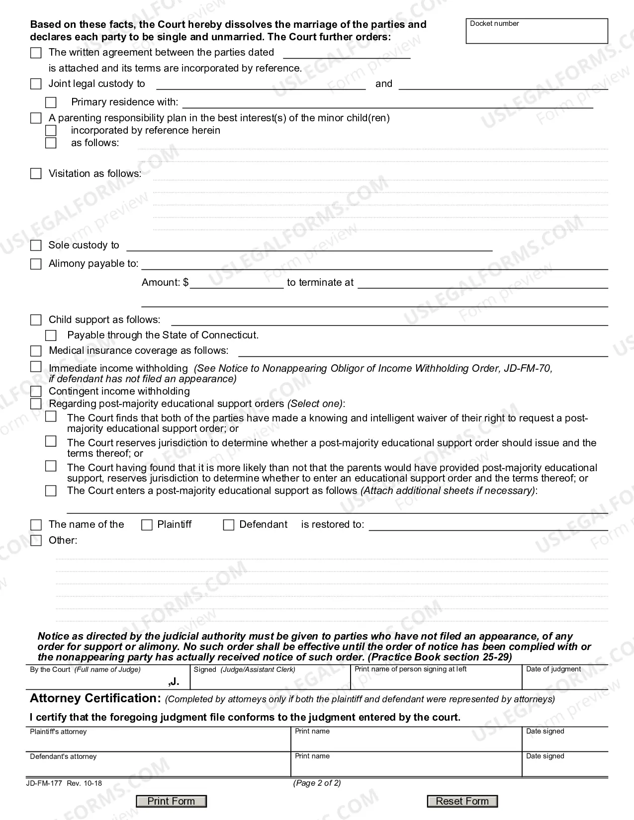 Preview Divorce Judgment - with or without children